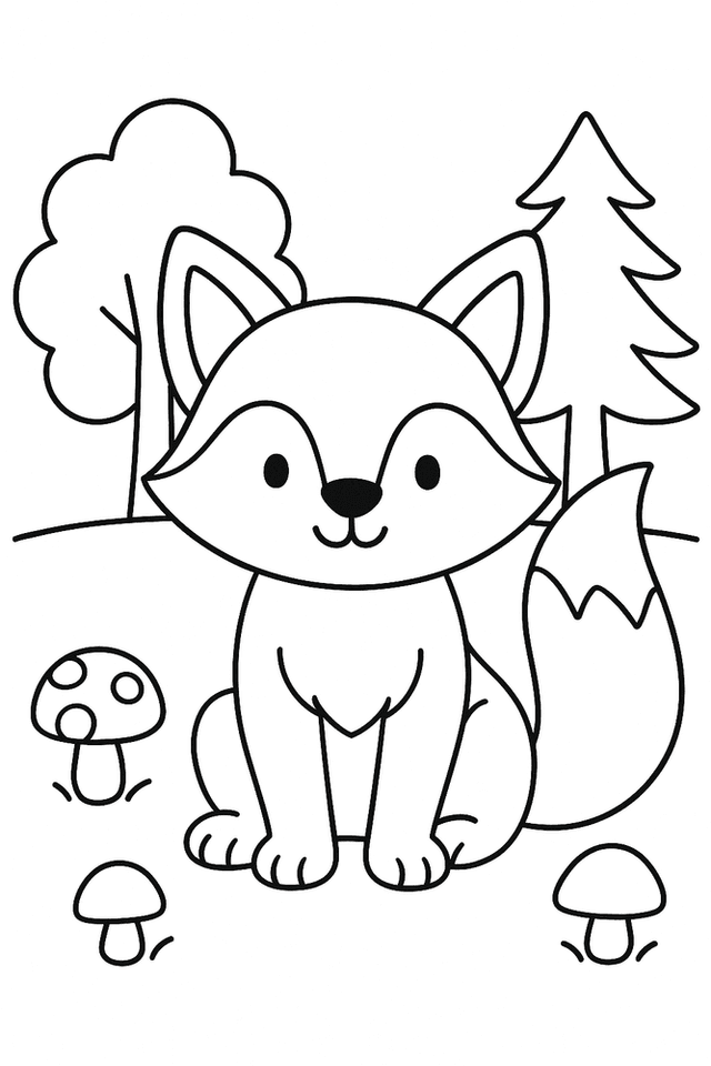 Malvorlage: Niedlicher Fuchs im Wald – Ausmalbild für Kinder