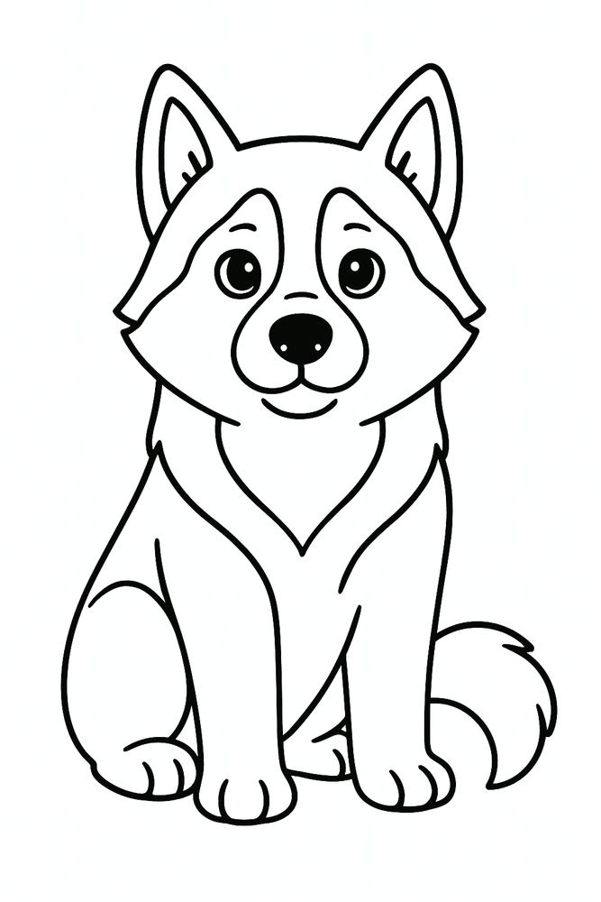 Ausmalbild Husky läuft durch Schnee für Kinder