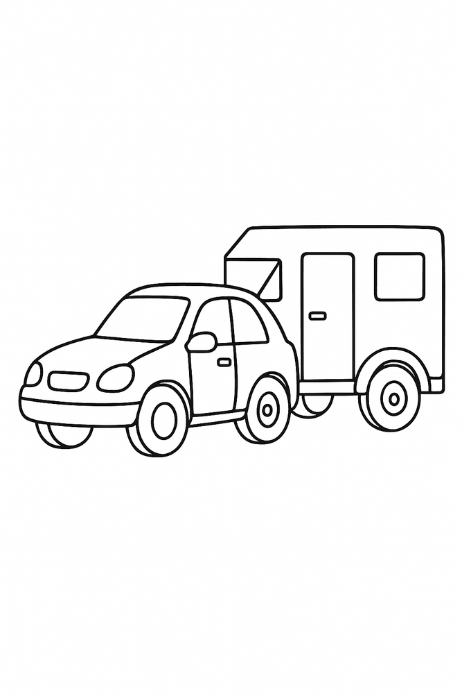 Malvorlage: Auto mit Anhänger – einfaches Ausmalbild für Kinder
