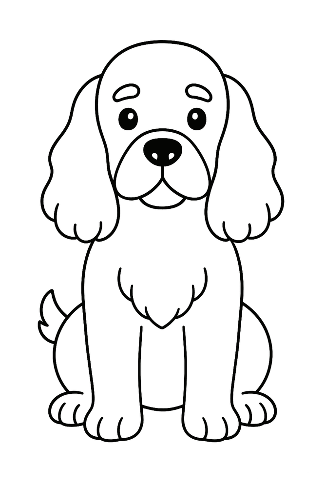 Niedliches Cocker Spaniel Ausmalbild mit großen, langen Ohren und freundlichem Gesicht