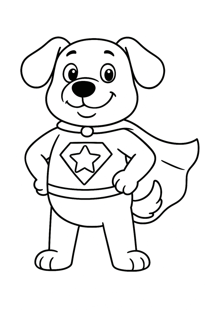 Malvorlage: Hund als Superheld mit Cape und Maske