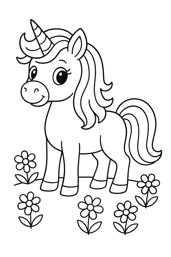 Ausmalbild Pony mit Einhorn-Horn für Kinder – Malvorlage