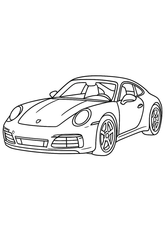 Ausmalbild Porsche 911 Carrera – sportlicher Auto-Umriss zum Ausmalen für Kinder