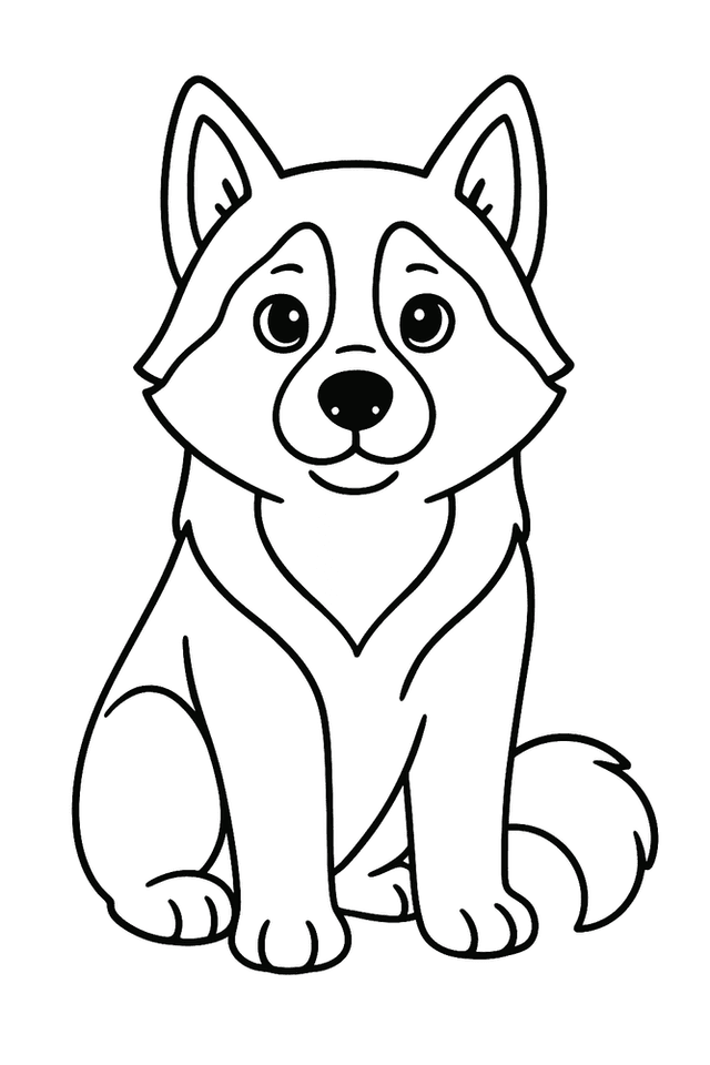Ausmalbild Husky läuft durch Schnee für Kinder
