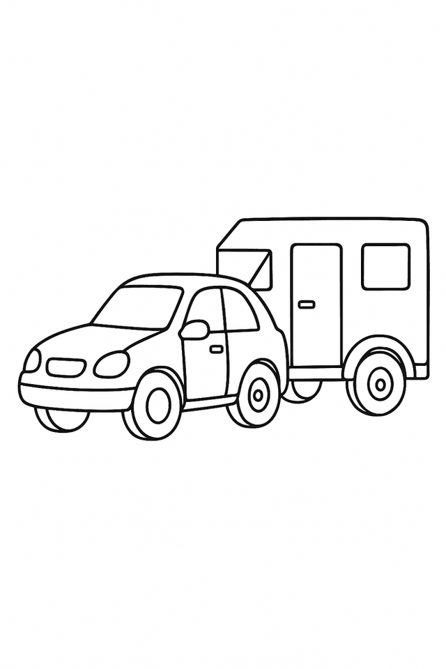 Malvorlage: Auto mit Anhänger – einfaches Ausmalbild für Kinder