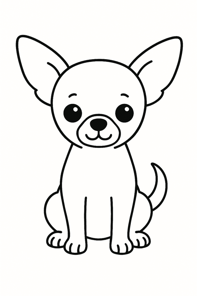Chihuahua Ausmalbild im Comic-Stil – einfacher Hund zum Ausmalen.