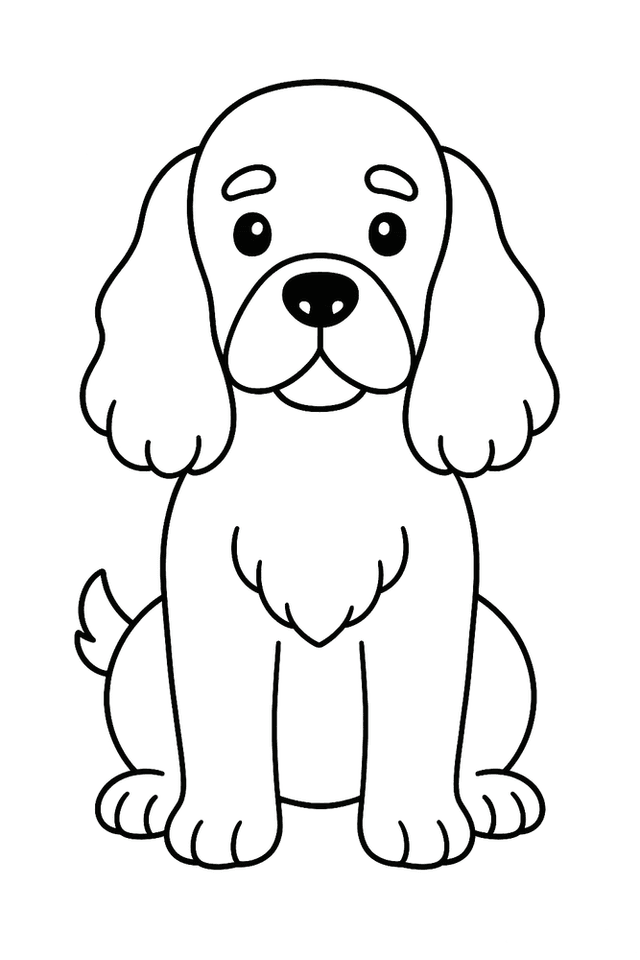 Niedliches Cocker Spaniel Ausmalbild mit großen, langen Ohren und freundlichem Gesicht