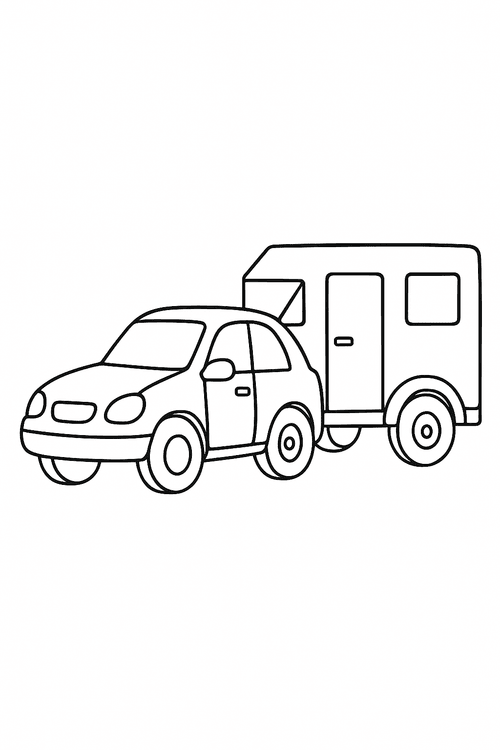 Malvorlage: Auto mit Anhänger – einfaches Ausmalbild für Kinder