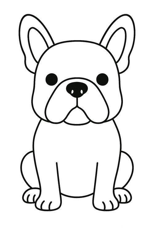 Malvorlage einer sitzenden, freundlichen Bulldogge zum Ausmalen für Kinder