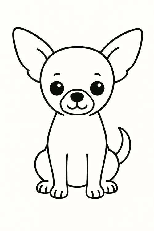 Chihuahua Ausmalbild im Comic-Stil – einfacher Hund zum Ausmalen.