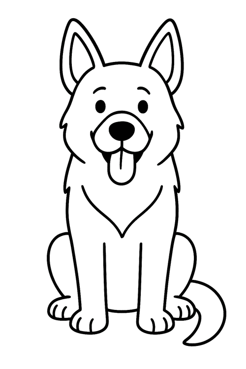 Ausmalbild eines deutschen Schäferhunds, freundlich stehend mit typischem Aussehen, Malvorlage für Kinder