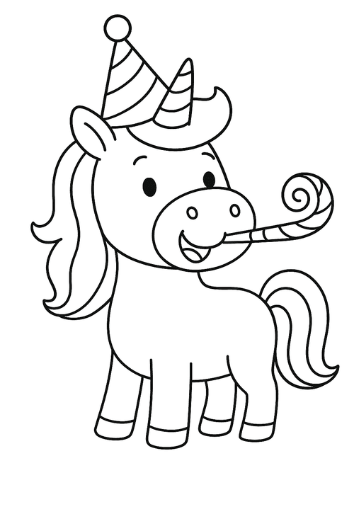 Malvorlage Einhorn mit Partyhut