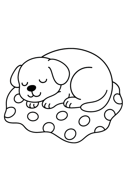 Hund schläft auf einer Decke – Ausmalbild für Kinder