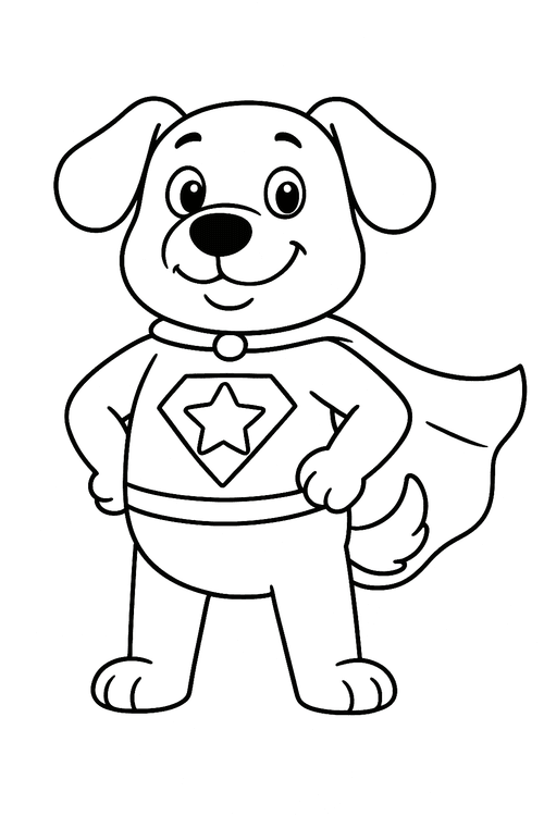 Malvorlage: Hund als Superheld mit Cape und Maske