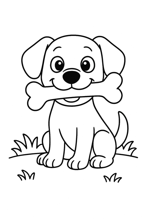 Malvorlage: Hund mit Kauknochen zum Ausmalen
