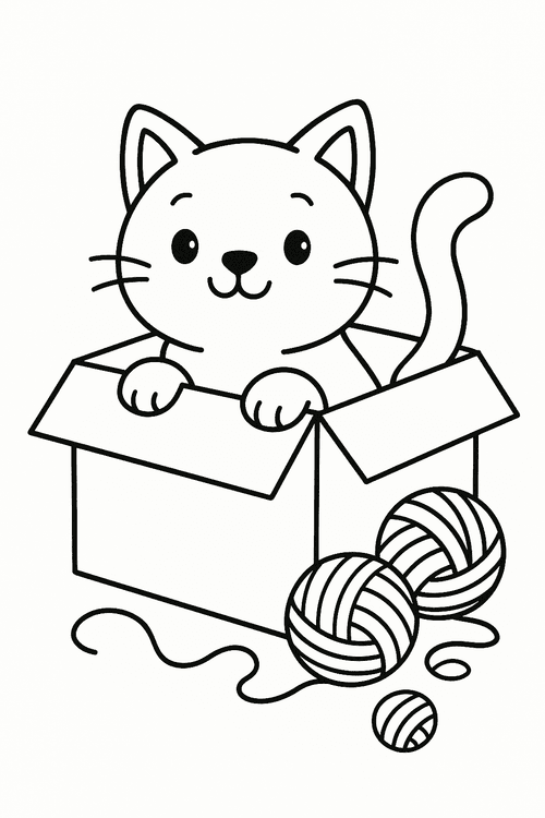 Katze steckt im Karton Ausmalbild
