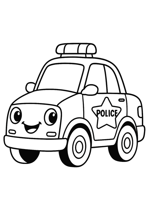 Ausmalbild eines Polizei-Autos für Kinder als Malvorlage.
