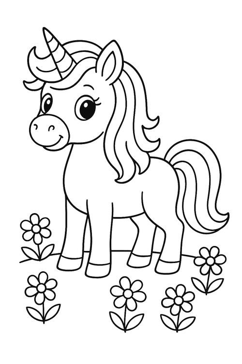 Ausmalbild Pony mit Einhorn-Horn für Kinder – Malvorlage
