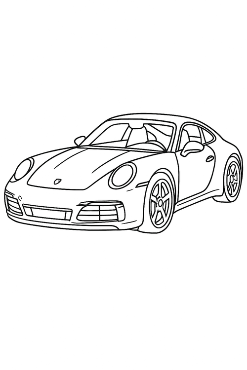 Ausmalbild Porsche 911 Carrera – sportlicher Auto-Umriss zum Ausmalen für Kinder