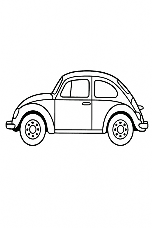 Malvorlage eines VW Käfers – klassische Seitenansicht zum Ausmalen für Kinder
