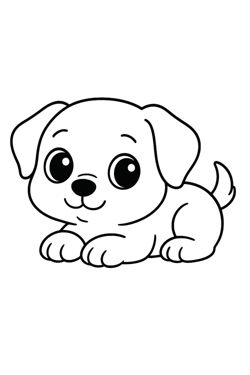 Ausmalbild Hundebaby mit großen Augen – Malvorlage für Kinder